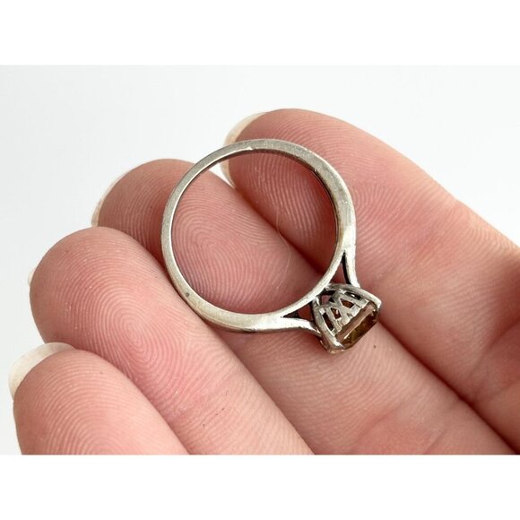 Champagne CZ Silver Toned Solitaire Gemstone Vintage 925 Ring - sz 7.25 - Picture 7 of 9